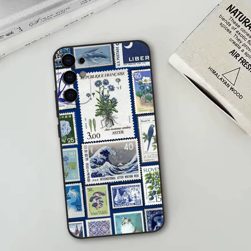 Retro Stamp Phone Case For Samsung S25,S24,S21,S22,S23,S30,Ultra,S20,Plus,Fe,Soft Silicone Black Cover