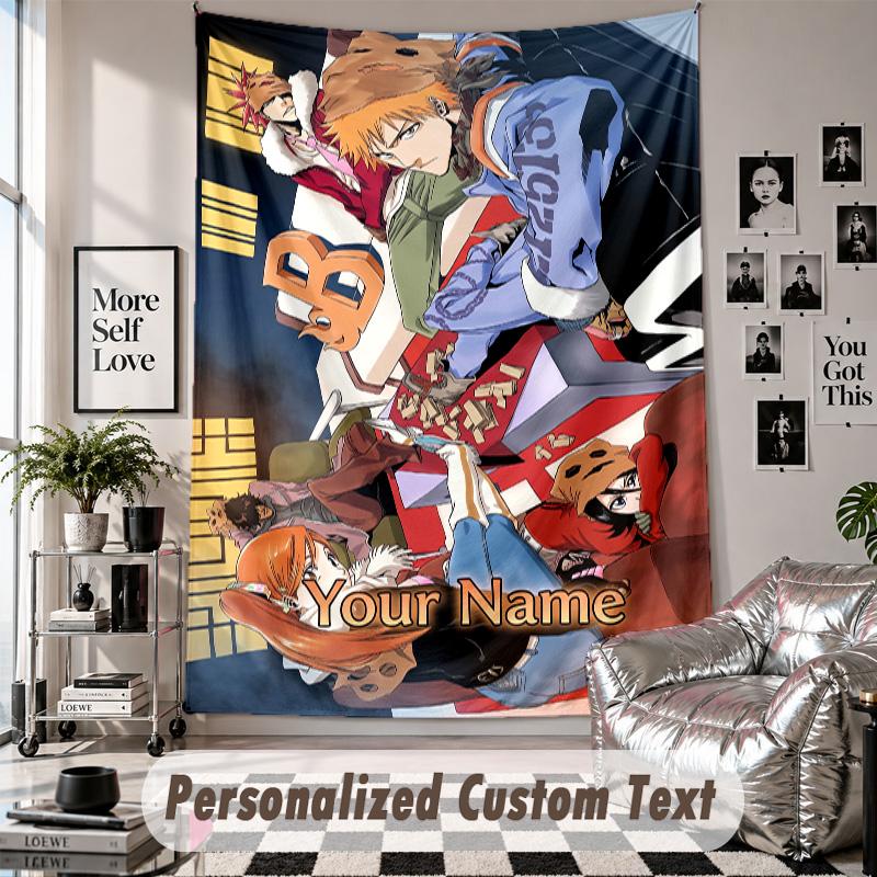 Custom Tapestry Wall Hanging, Bleach Anime Personalized Name Text Home Wall Decor