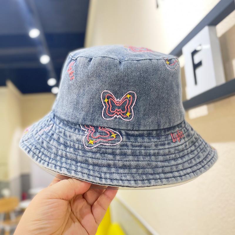 

Джинсовая модная шляпа-панама с бабочкой женская защита от солнца осенне-весенняя Blue