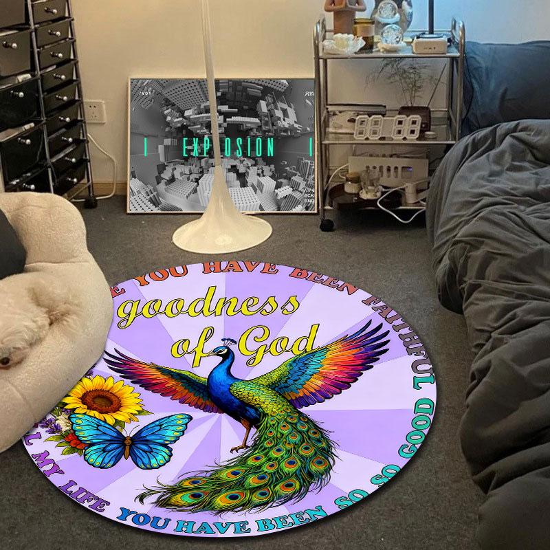 Contemporary Round Skull Multicolor Rug Mat, Non-Slip Floor Mat for Entryway