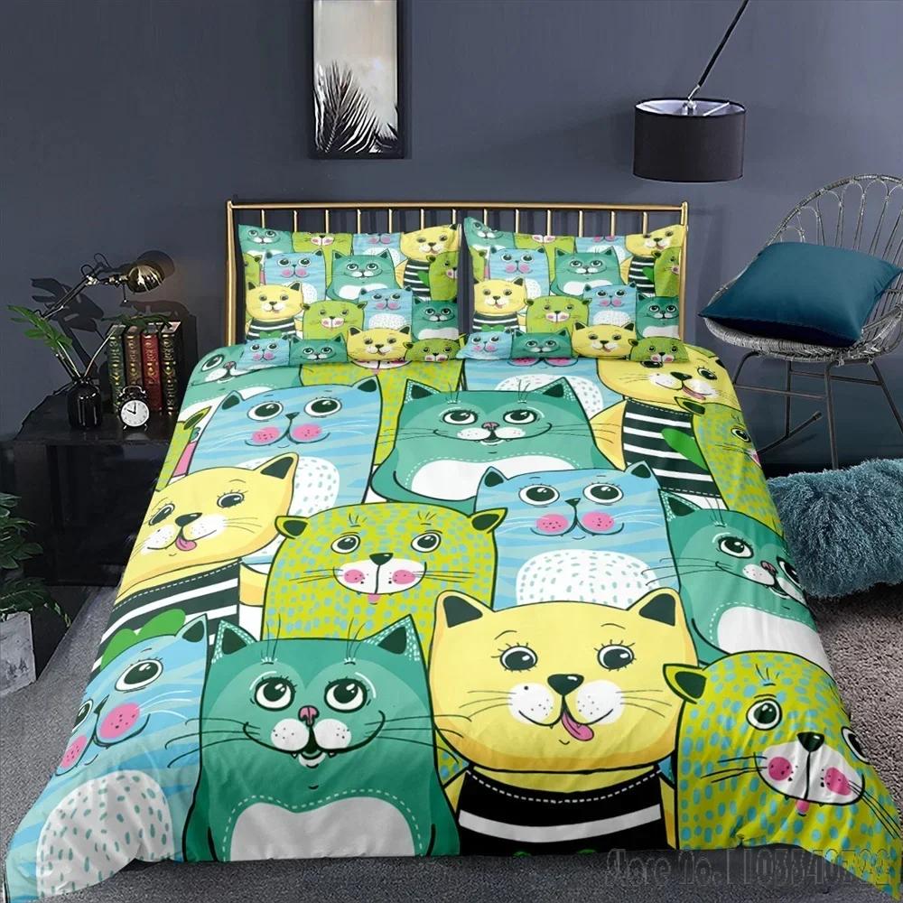 Children Cartoon Cute Cats 3D Print Duvet Cover Set HD Comforter Cover for Kids Bedding Sets Bedclothes Bedroom Decor