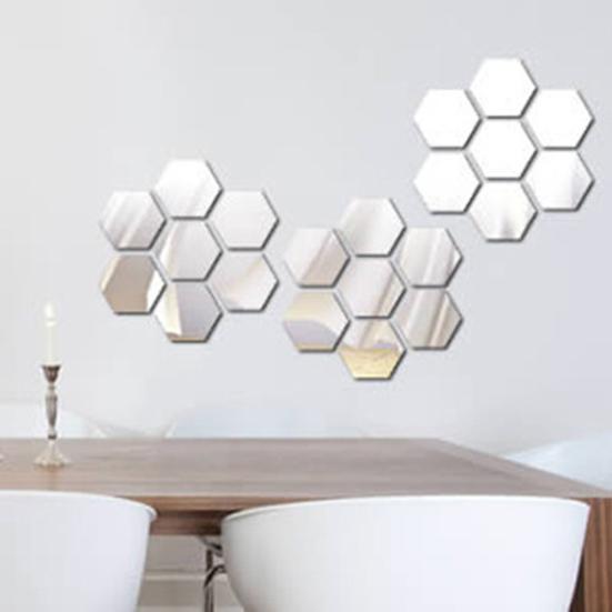 12 bucăți/set autocolante hexagonale pentru oglindă acrilice