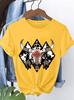 Womens Short Tshirt with Western Style Geometric Cow Head Bone Print Round Neck Soft and Breathable Springsummer Womens Top