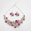 Sparkling Colorful Crystal Gemstone Necklace Earring Set Women Wedding Party Stage Accessory Floral Fashion Jewelry