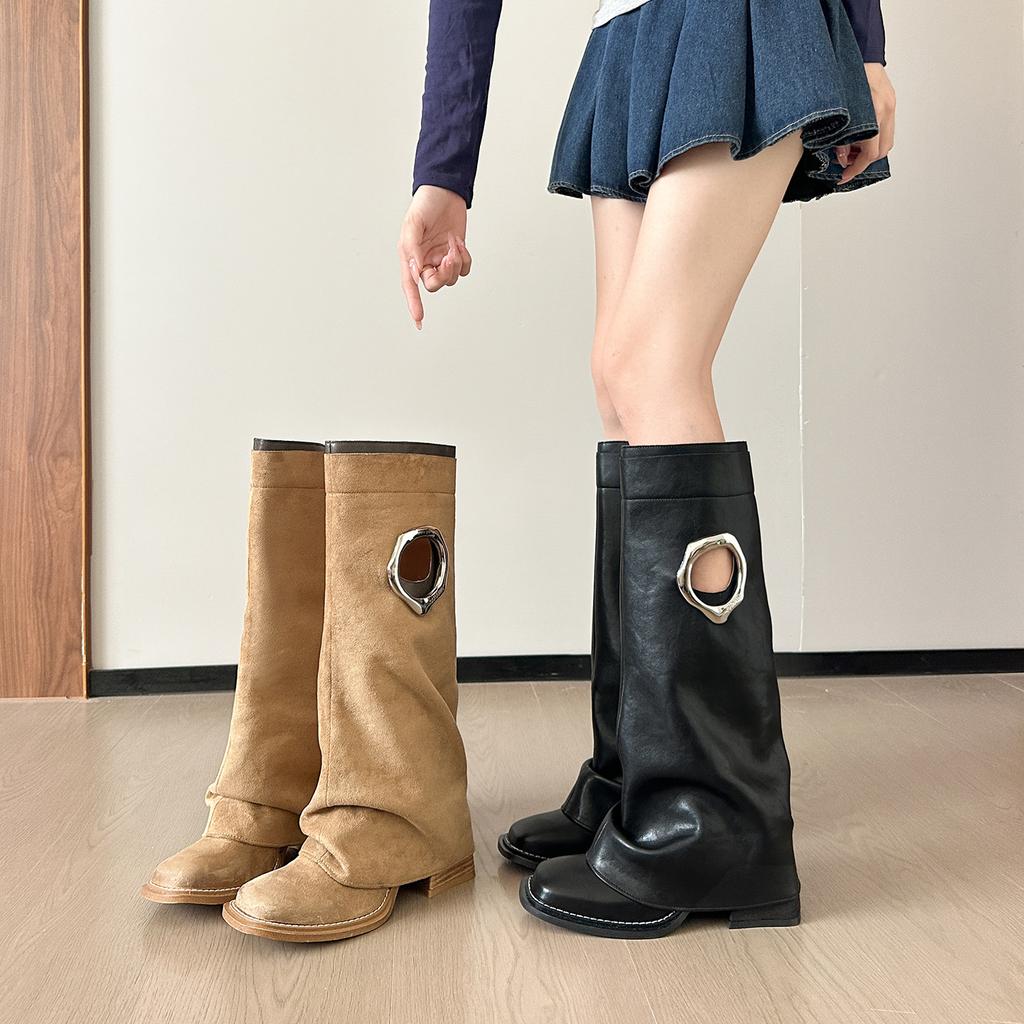 Big tube circumference fat mm women's boots straight tube thick leg boots widened tube cowboy knight boots high tube boots pant tube boots