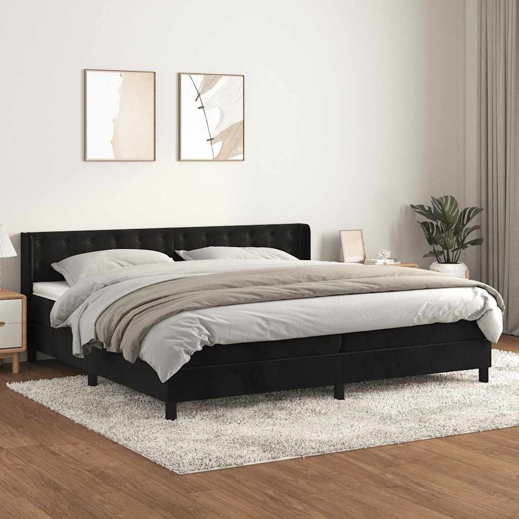 Box Spring Bed with Mattress Black 200x200 cm Velvet