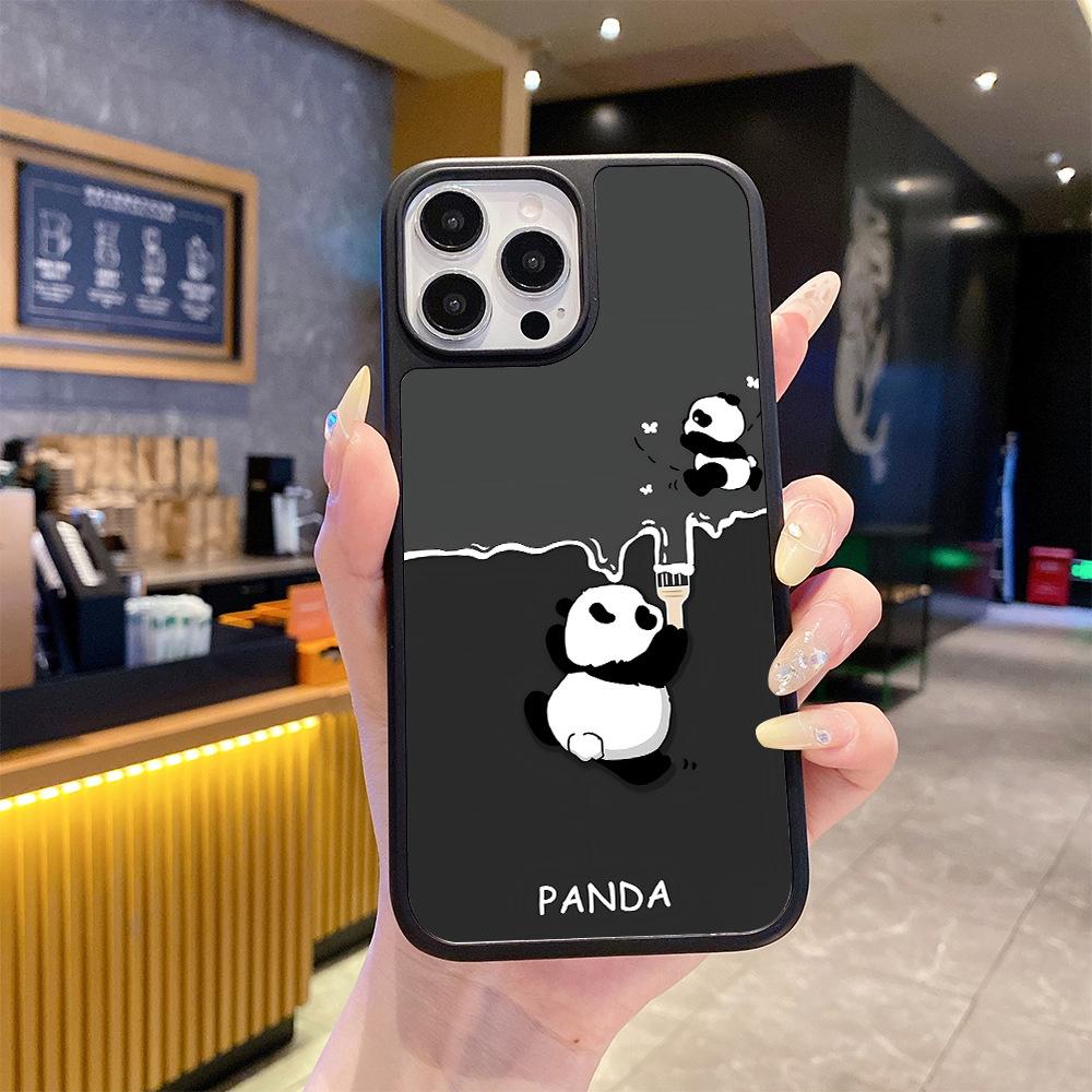 Selection of matte AG glass mobile phone case Apple 16promax cute panda iphone17 personalized hard case