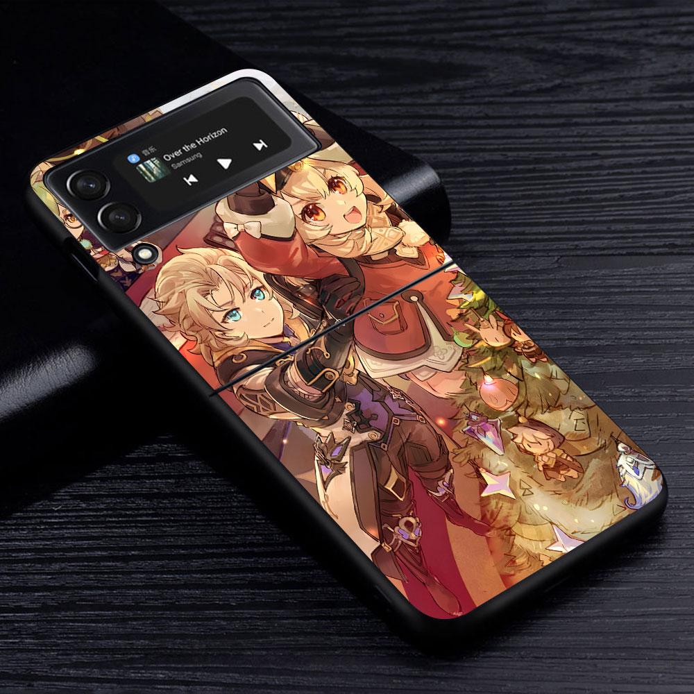 Custodia Klee Genshin Impact per Samsung Galaxy Z Flip4 Flip3 5G Guscio Rigido in PC per Cellulare Z Flip 4 3 Nero Coque Zflip4 Zflip3 Copertura