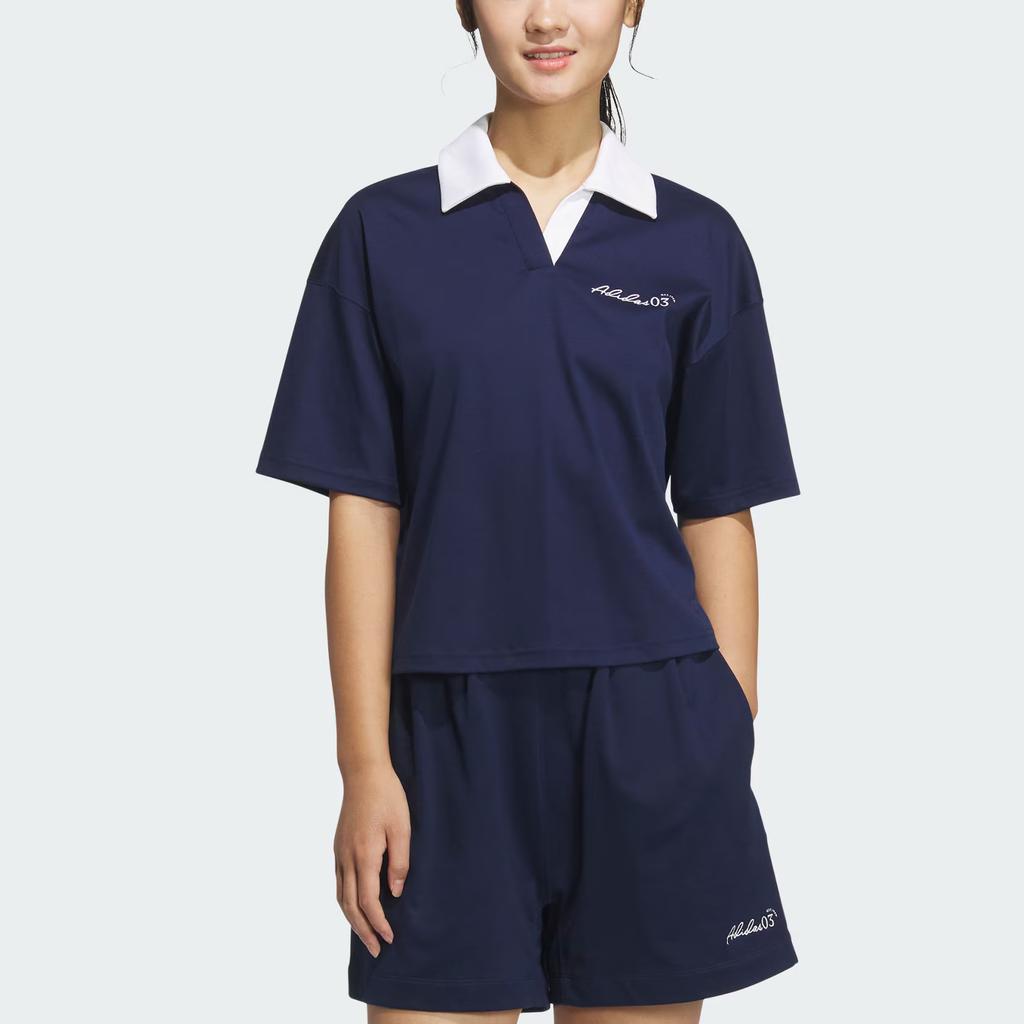 adidas Verbiage Logo Letter Cool Loose Sports Casual Short Sleeve Polo Shirt Women Polo Shirts Deep-Indigo JZ5845