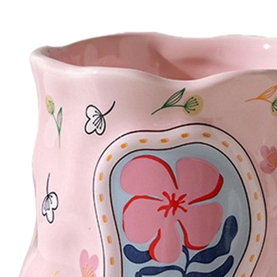 Ceramic Coffee Mug with Ergonomic Handle Irregular Floral Pattern Mug Dishwasher Safe Novelty Cup for Coffee Tea Milk