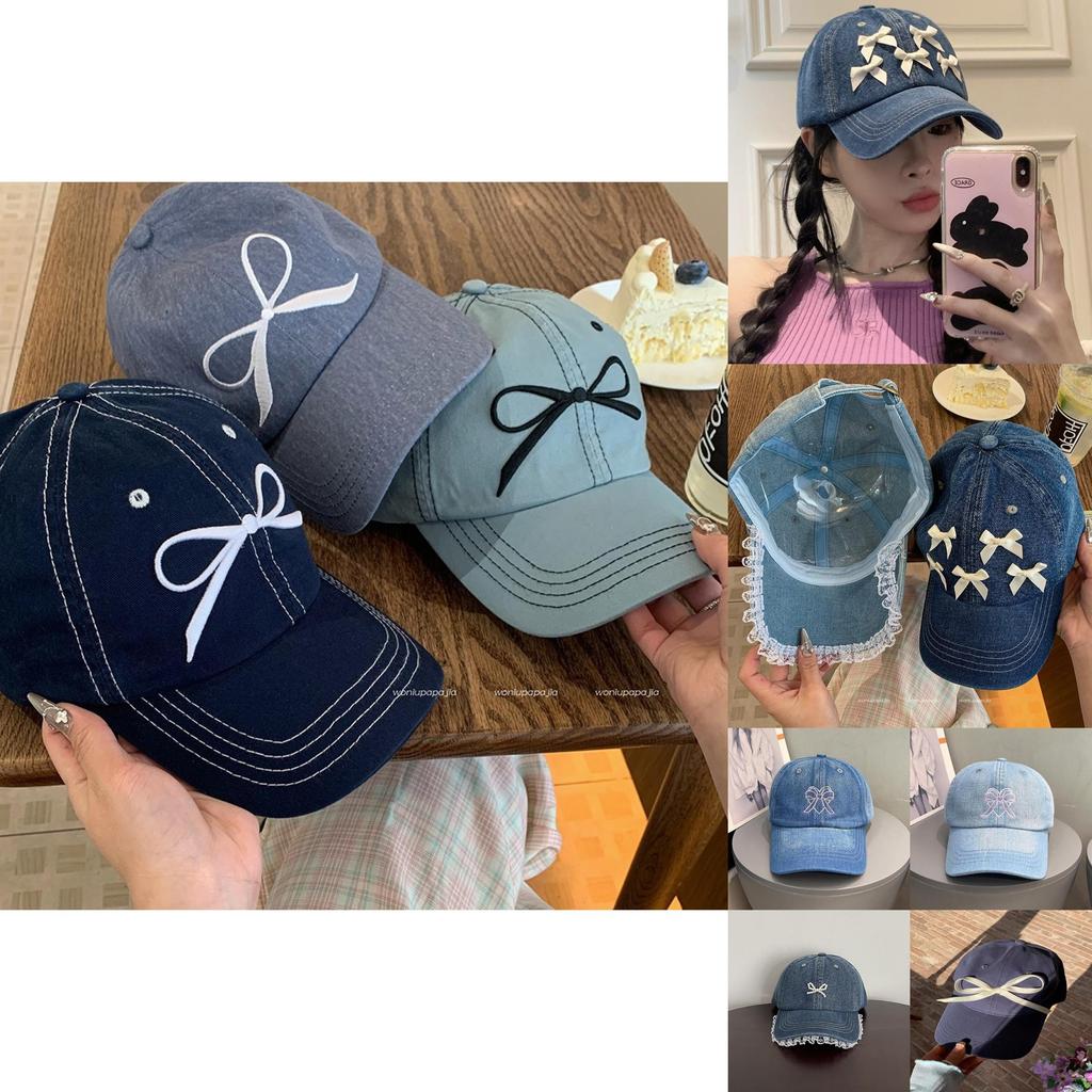 Butterfly Knot Denim Baseball Cap With Sun Protection For Casual Women