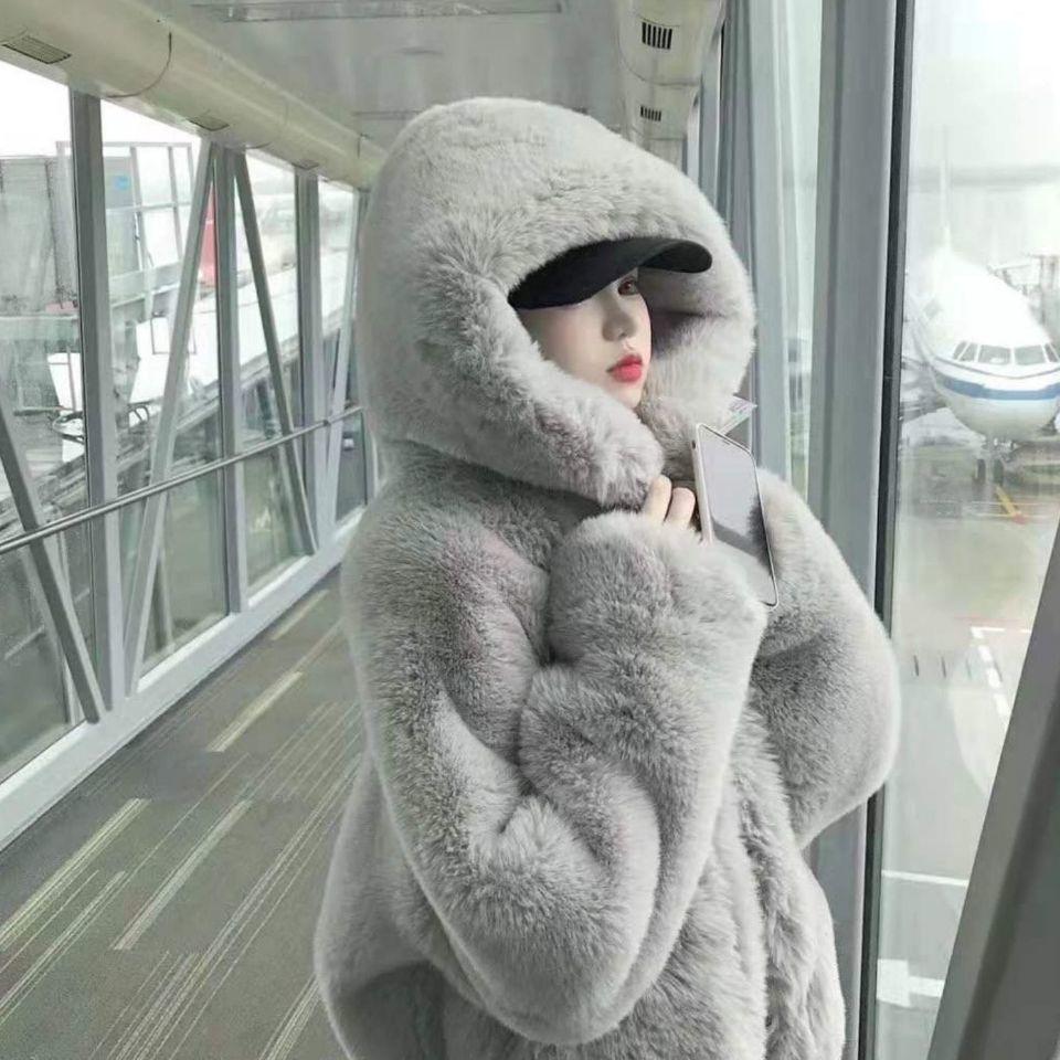 Koreanische verdickte Nerz samt Mantel Frauen Winter Kleidung Jacke Version lose Nachahmung Kaninchen Pelz Plüsch mit Kapuze