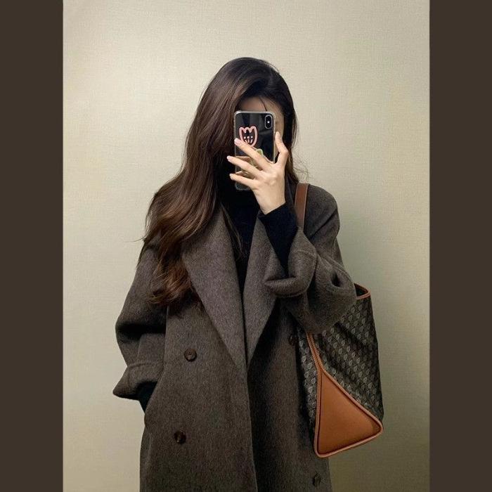 Women s 2024 High-End Wool Coat - Petite Mid-Length Hepburn Style for Autumn/Winter S