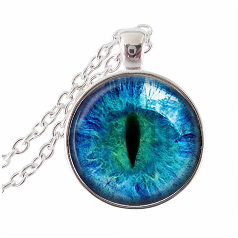 Vintage Jewelry Cat Eye Pendant Necklace Charm Rhinestone Chain Ethnic Necklace