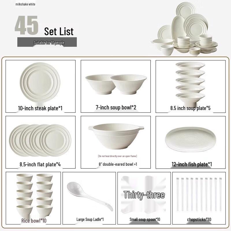 Wohe Milkshake White 45-Piece Ceramic Dinnerware Set