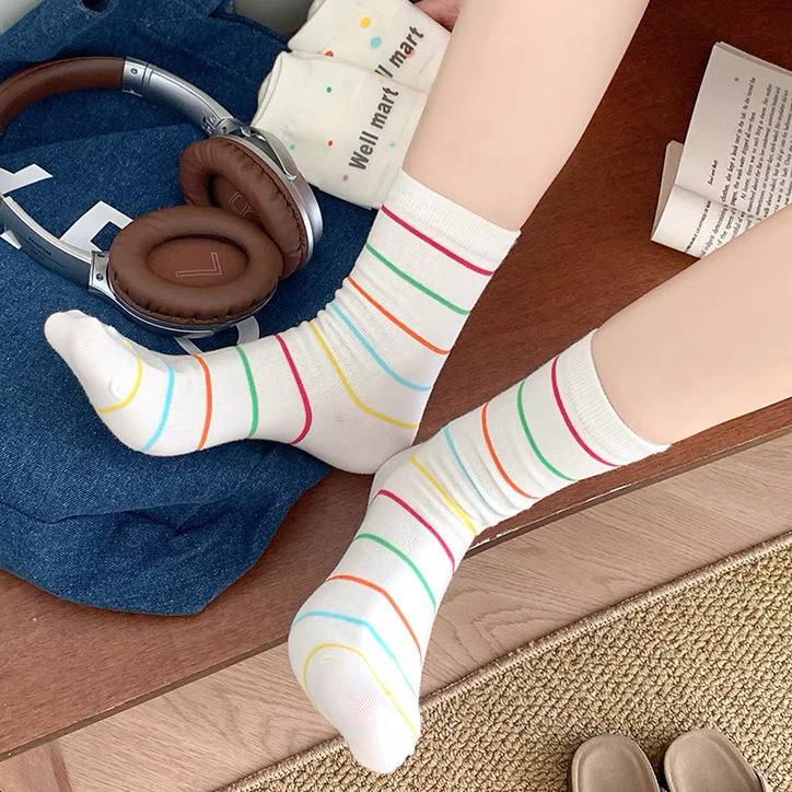 Farbe Punkte Reine Baumwolle Socken Damen Mittelhohe Socken Tide Mädchen Japanische Weiße Strümpfe