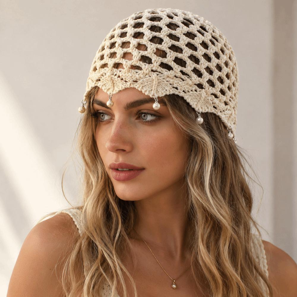 Adjustable Hollow Knit Cap Hollow Out Ethnic Style Cap Breathable Bohemian Cap Outdoor