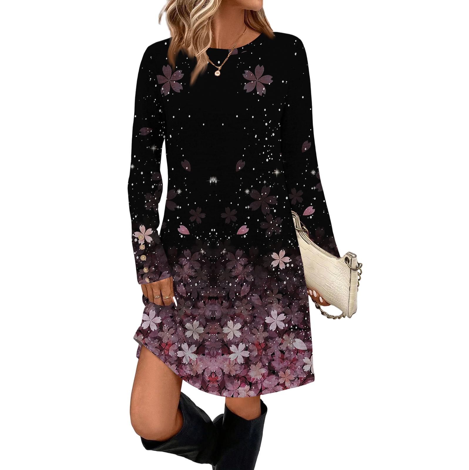 

Женское модное повседневное платье с карманом, декоративными пуговицами, круглым вырезом и длинными рукавами M чёрный