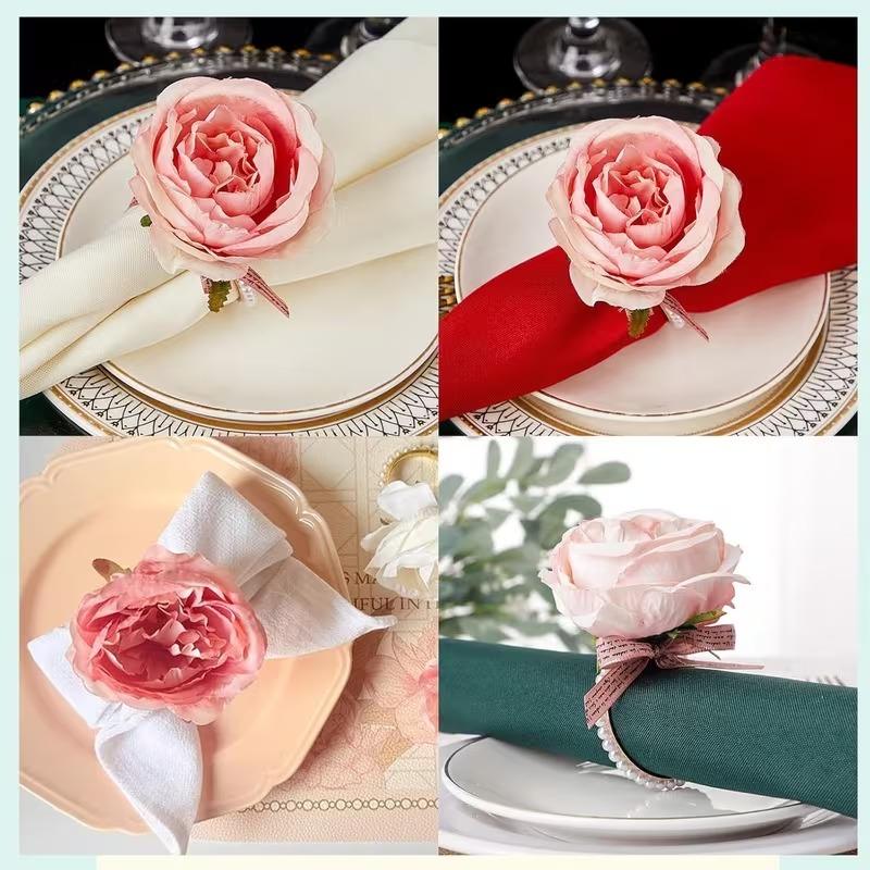 1-24PCS 2026 Pearl Rose Napkin Ring Creative Elegant Holder for Hotel Wedding Party Dining Table Decoration Accessories