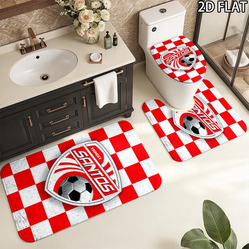 Santos de Guapiles FC Pattern 3Pcs Bathroom Rug Set, Non Slip Absorbent Bath Mat, Contour Mat & Toilet Lid Cover, Bathroom Decor