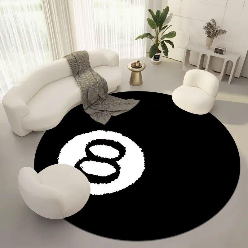 Black No. 8 Billiard Table Flannel-printed Round Floor Mats Are Slip-resistant Suitable for Room Bedroom Terrace Garden Carpets