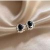 Silver Color Black Agate Stud Earring for Women Girl Circular Design Versatile Fashion Jewelry Gift Dropshipping