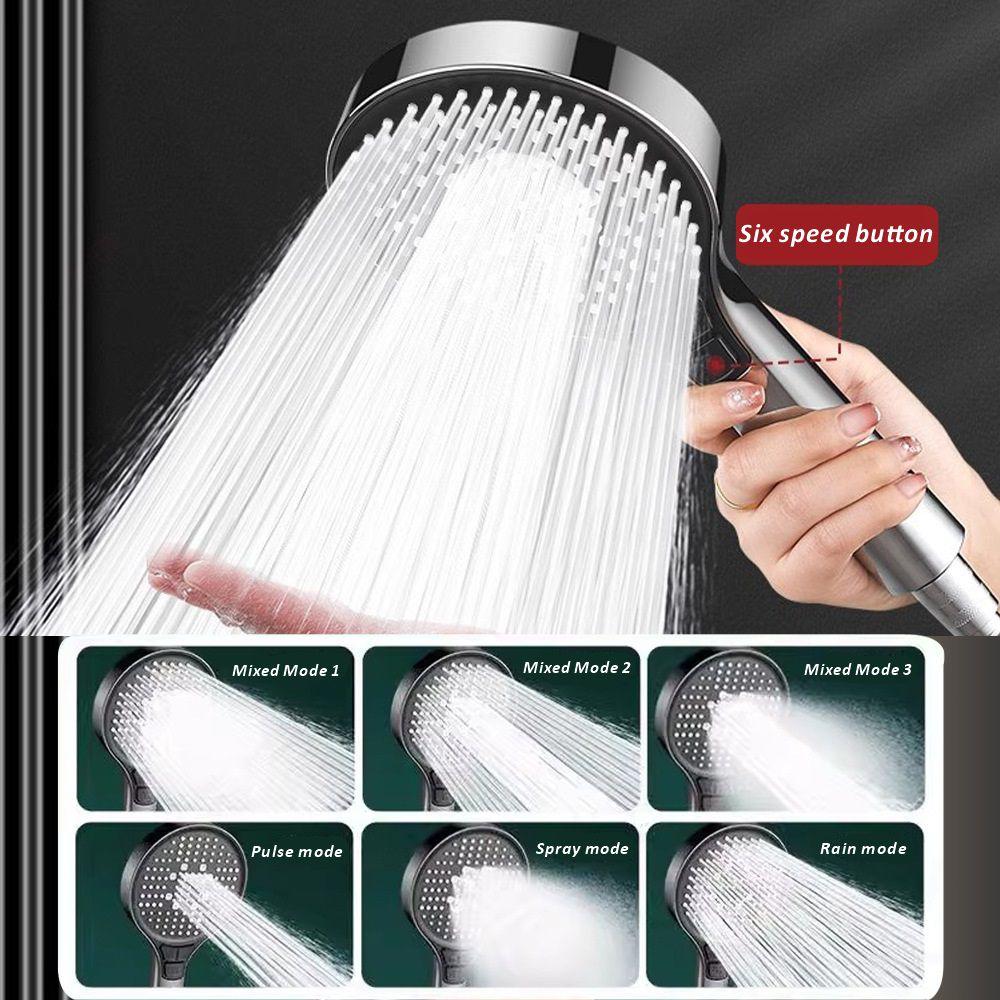 New 13CM Adjustable 6 Speed Button Shower Head Bathroom High Pressure Water Saving Shower Mixer Nozzles Set Bathroom Accessories