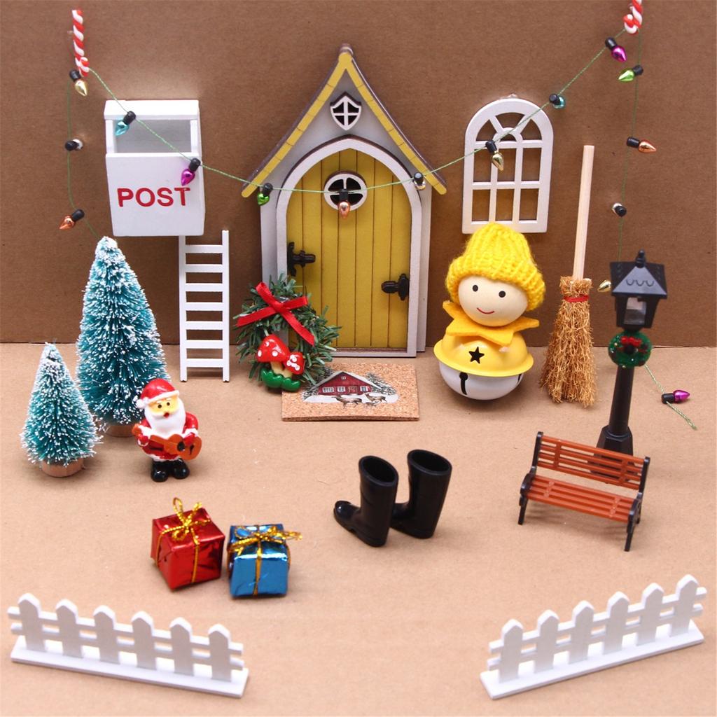 Miniature Elf Door Gnomes Set For Dollhouses Christmas Village Display Resin Craft Tabletop Decors