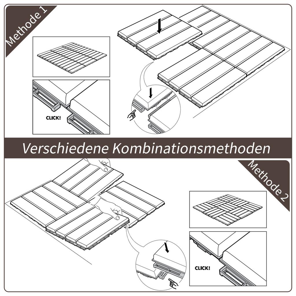 Terrace Tiles, 30 X 30 Cm, 9 Pieces, Click Tiles, Balcony Tiles with Click System, Drainage Function, Flooring Tile for Terrace, Balcony, Brown