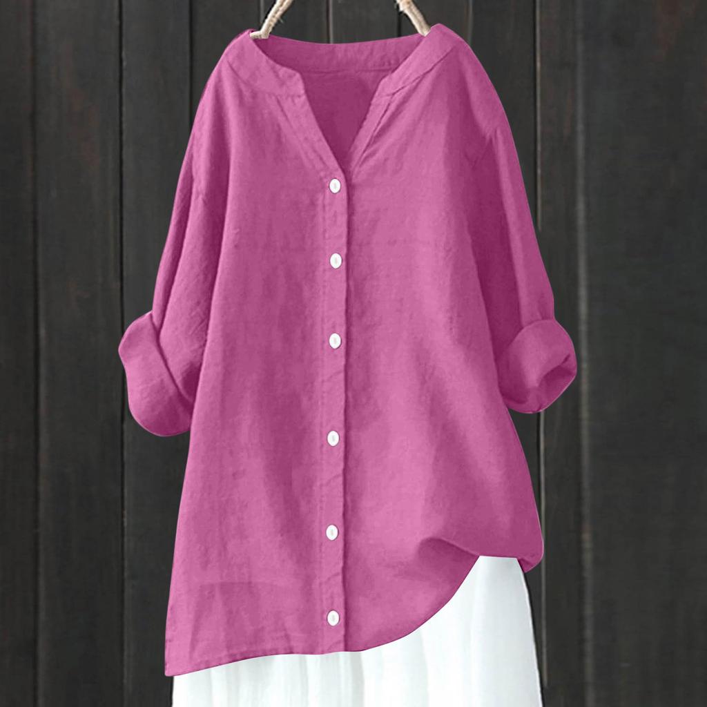 Camicia Casual da Donna a Maniche Lunghe con Bottoni Colorata e Ampia