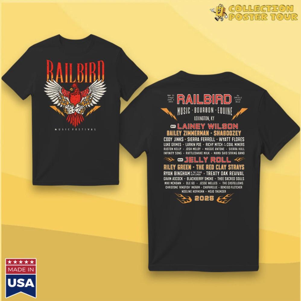 Railbird Festival Music Finish Lineup 2 Sided Black T Shirt Size S-5XL TT1041 Unisex T-Shirt S