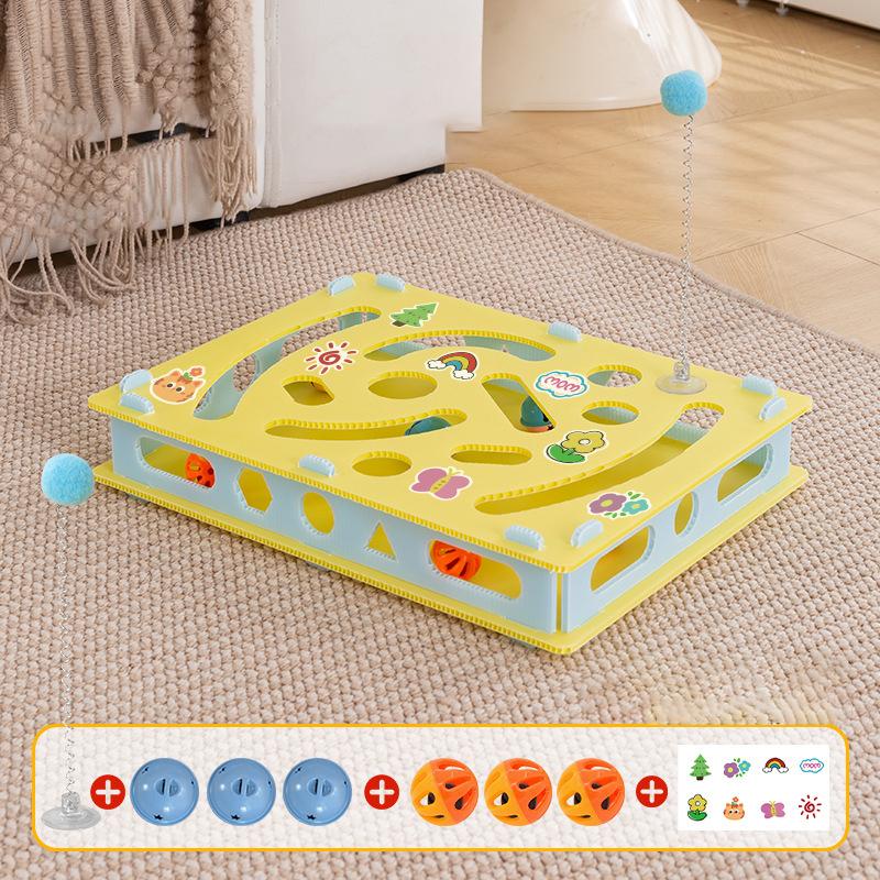 Detachable Plastic Puzzle Cat Toy Box with Spring Cat Stick Washable Hole Picking Fun Interactive Kitten Toys Giochi Per Gatti