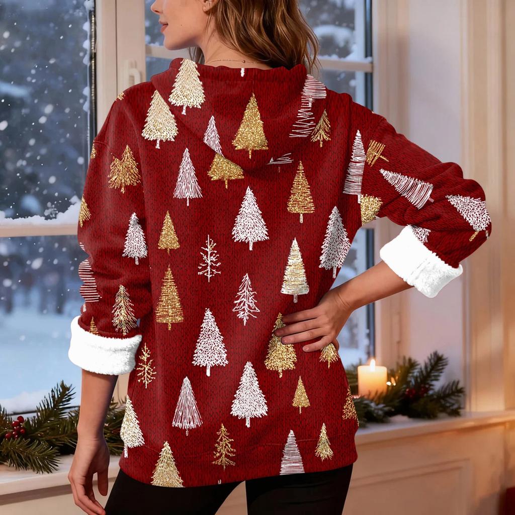 Γυναικεία μόδα casual μακρυμάνικη χριστουγεννιάτικη φούτερ με κουκούλα