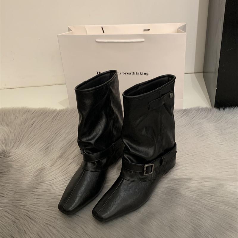 Designer Damen Ritterstiefel Mode Keile Niedriger Absatz Tanzschuhe Streetstyle Bankettparty Kurze Stiefel Frau