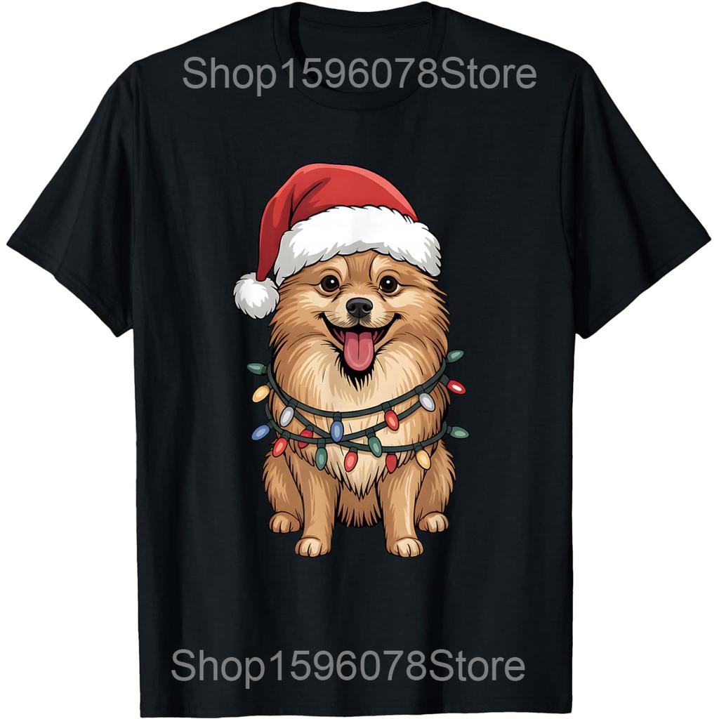 Black Pomeranian Dog Pom Face T Shirts Men Women Pure Cotton Humor Streetwear Tee Shirt Short Sleeve Unisex Loose Clothing