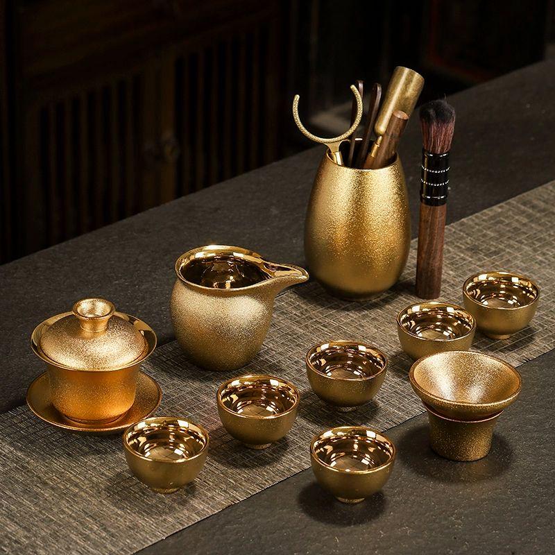 Light Jade Gilt Japanese Style Ceramic Kung Fu Tea Set