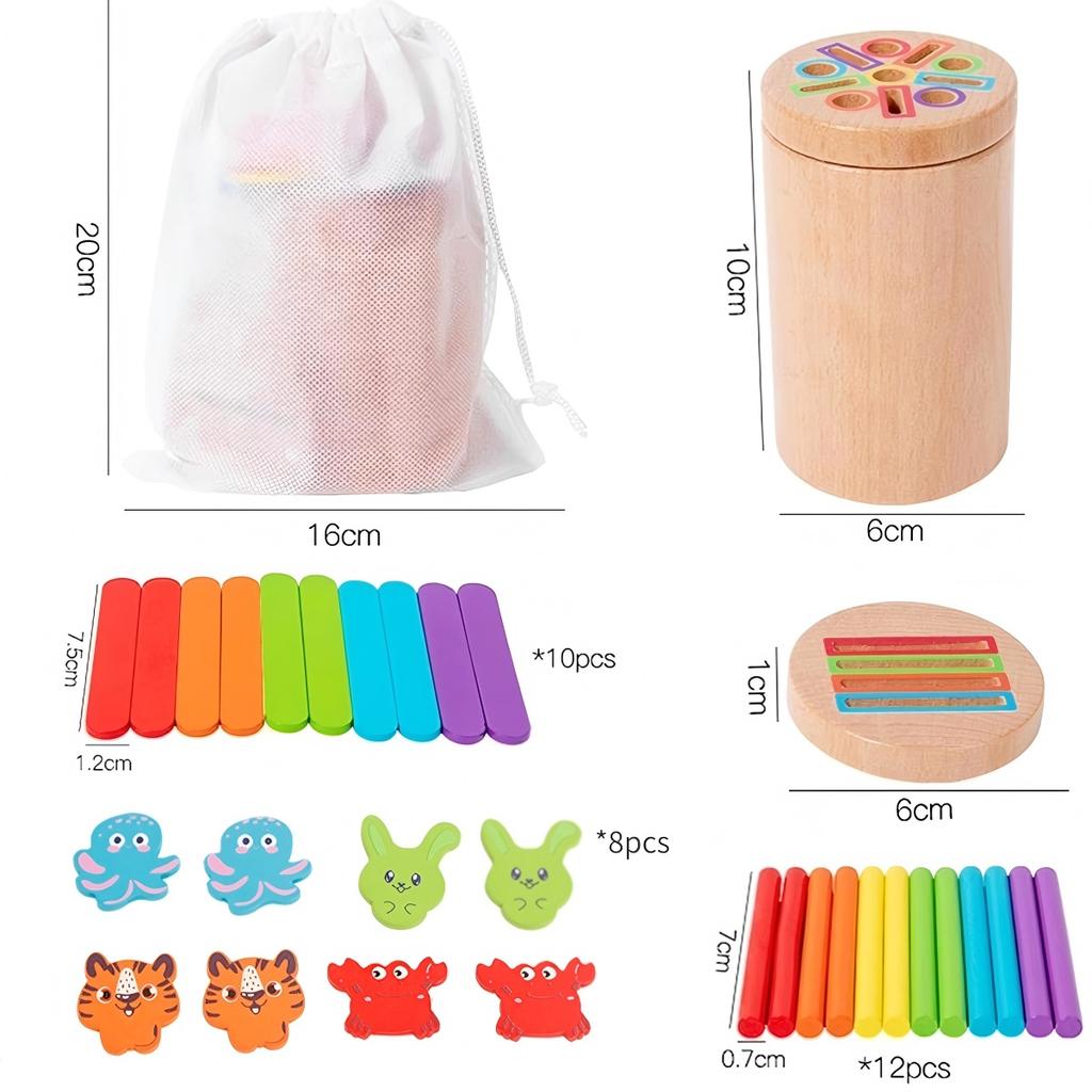 Montessori Toys for Toddlers Wooden 3 In 1 Color Sort Cup Early Educational Toy Shape Matching Fine Motor Toy Count Puzzle Gifts