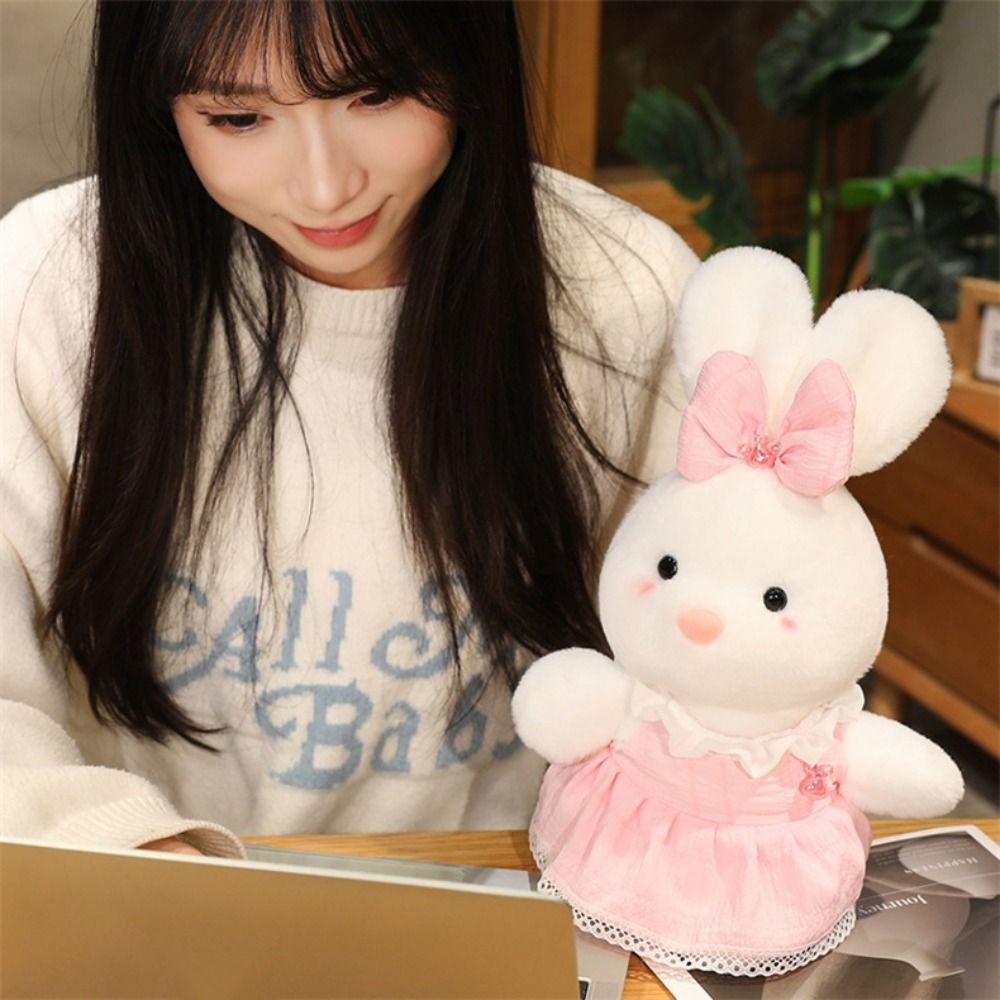 Wearing Bow Lace Dress Elegant Soft Fluffy Doll Pretty Stuffed Rabbit Doll Children's Toy