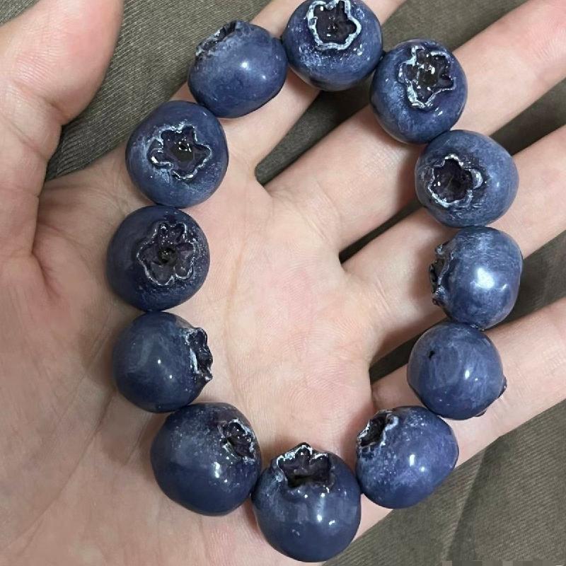 Süßes Realistisches Blaubeer Perlenarmband Handgemachtes Frucht Elastisches Armband Skurriler Kawaii Schmuck für Damen Mädchen Geburtstagsfeier Geschenk