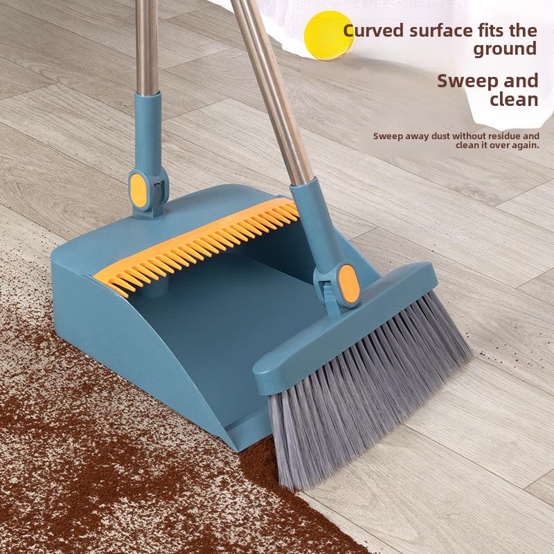 Klappbarer Drehbarer Besen & Kehrschaufel Set: Vergrößerter, Verdickter Besen mit Weichen Borsten und Worfschaufel