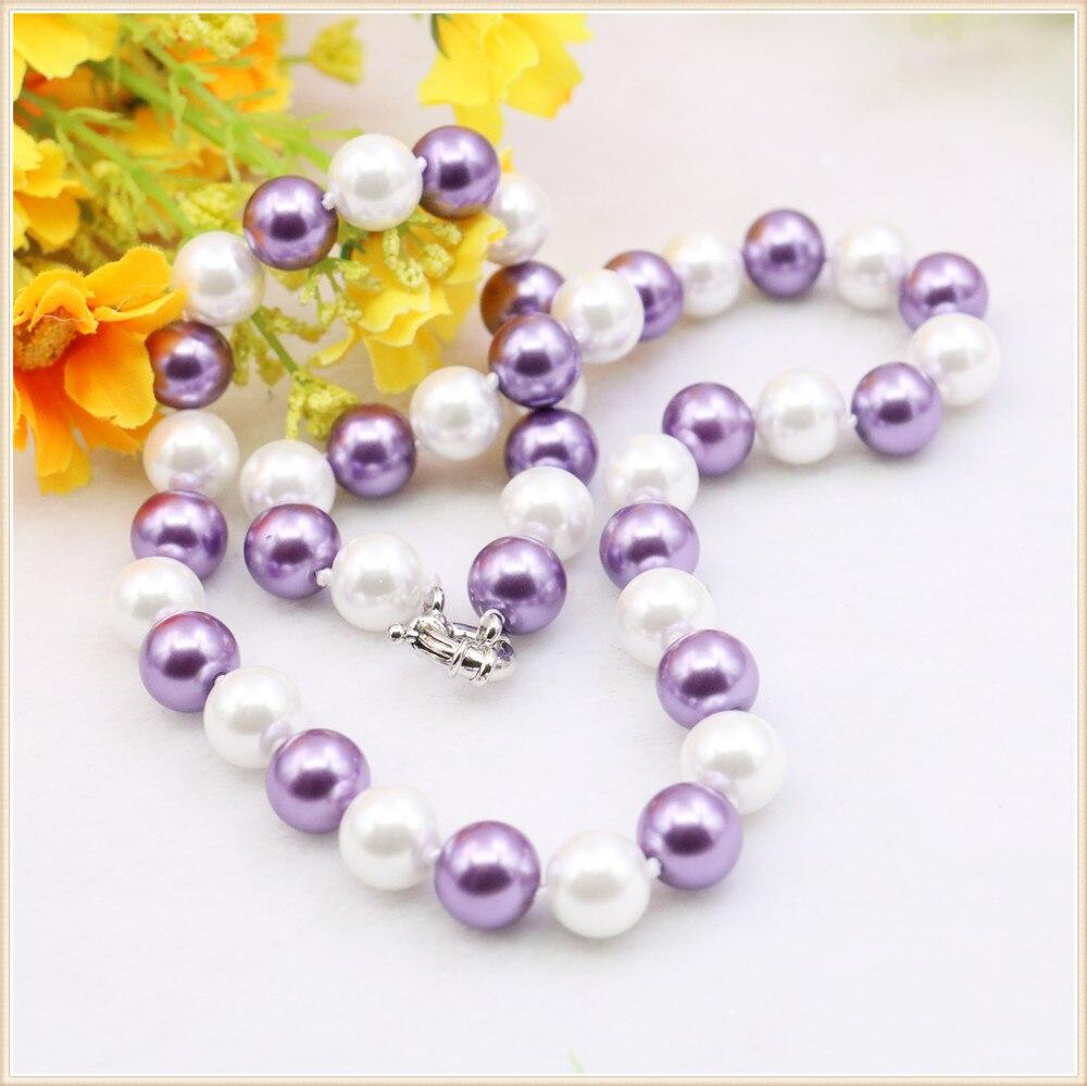 Colar de Contas de Pérola de Vidro Redondas de 10mm Branco Roxo Cor Dupla Adorno de Pescoço Mulheres Meninas Presentes para Design de Fabricação de Joias
