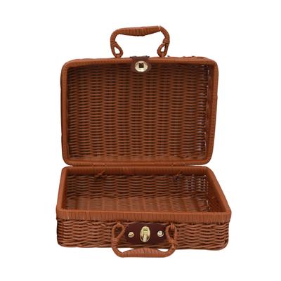 Vintage Rattan Woven Storage Case Makeup Holder Suitcase Sundries Organizer Box