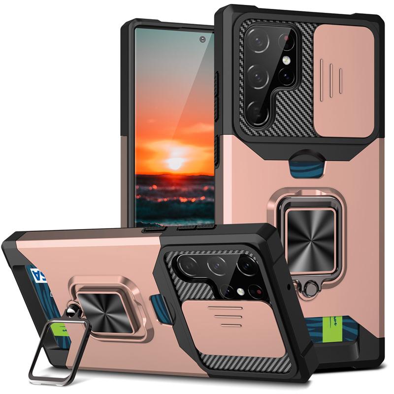 

For Samsung Galaxy S24 Ultra Case Magnetic Card Slot Slide Camera Shockproof Back Cover For GalaxyS24 Plus S 24 Ring Stand Funda For Galaxy S24