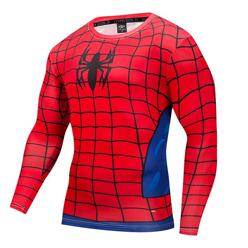 T-shirt de Compression Imprimé Spider-Man 3D Homme Marvel Manches Longues Séchage Rapide Hauts de Sport 2022