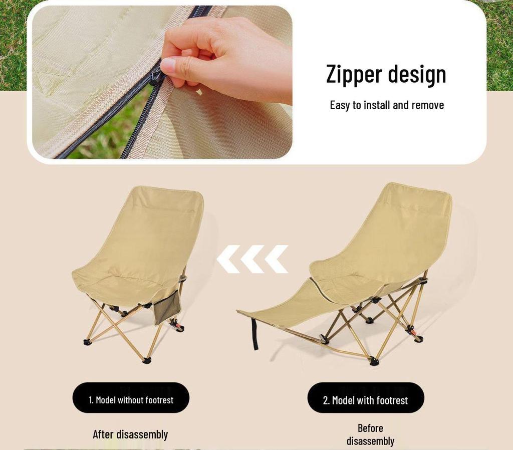 Adjustable Camping Recliner: Moon Chair with Leg Rest and Backrest, Foldable Outdoor Beach Chair.