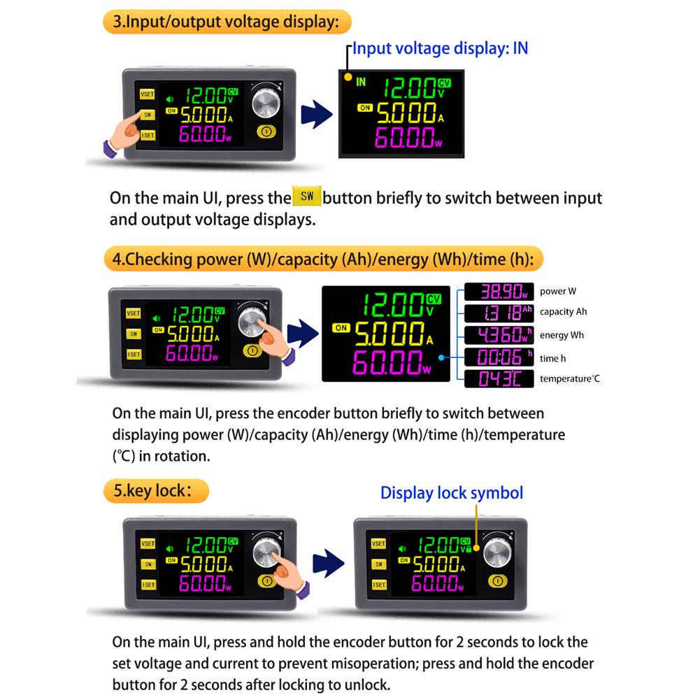 Digital likestrømsspenningsregulator Strømforsyningsmodul Full visningsvinkel VA LCD-fargeskjerm