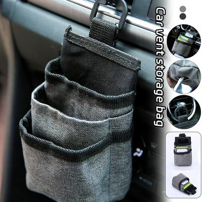 Mehrschichtige Taschen Auto Organizer Stoff Handytasche Karten Schlüssel Tasche Hängend Steckdose Lüftungsschlitz Verstauen Aufräumen Innenraum