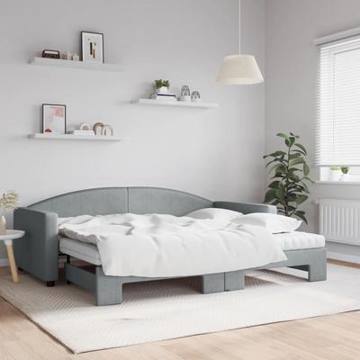 Vidaxl Sofa Rozsuwana Z Materacami, Jasnoszara, 90X200 Cm, Tkanina