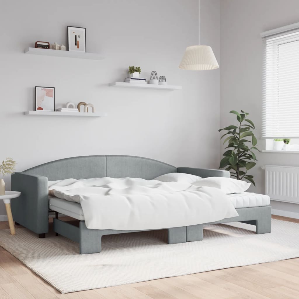 Pull Out Daybed with Mattress Light Grey 90x200 cm Fabric