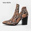 Womens Snake Print Ankle Boots With Chunky Heel Fall Fashion Stylish High Booties Daily Wear